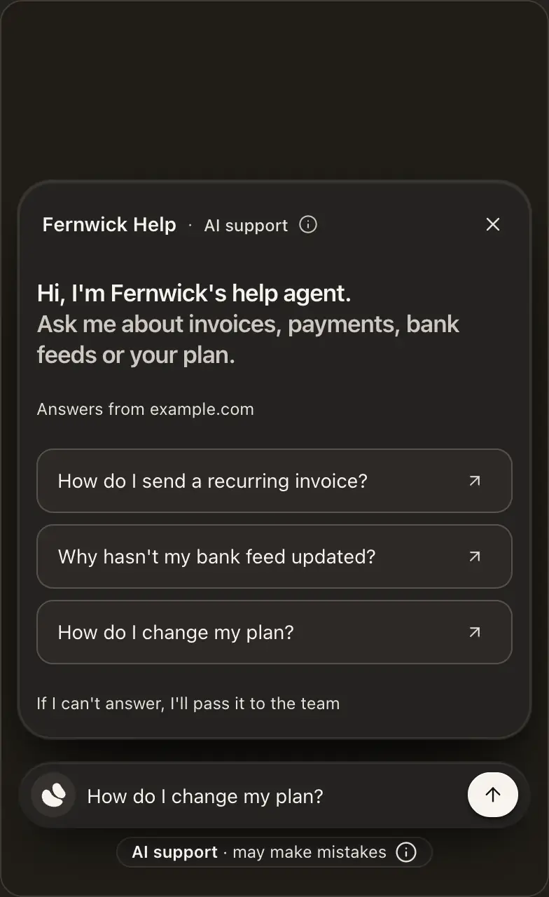 The chat bar at the bottom of a page, with a card above it